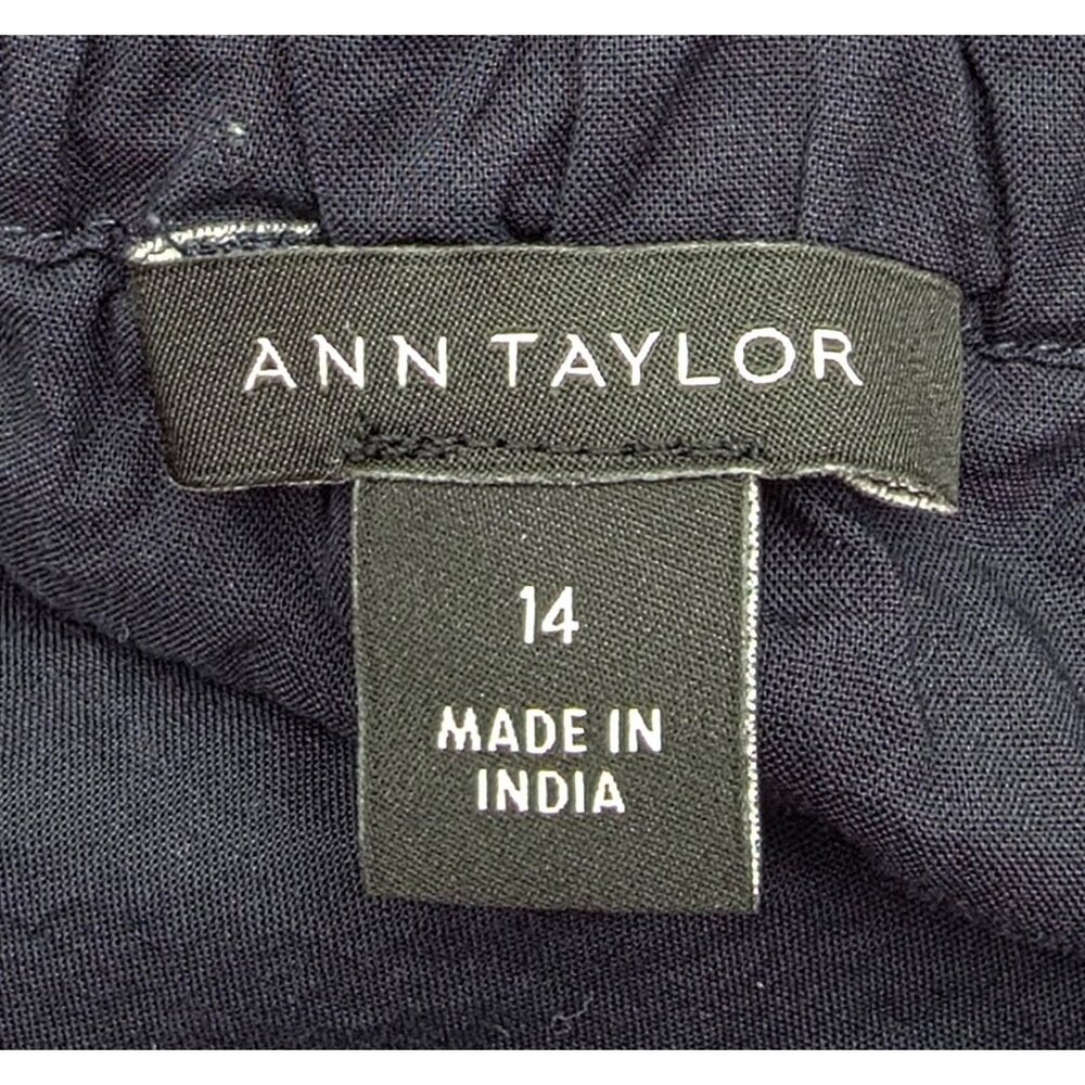 Women's - Ann Taylor Navy Blue Eyelet Midi Dress, Size 14 - Picture 6 of 10